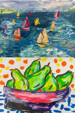 Acrylic Sailing Boats and Pears🍐 with paint sticks on 22nd Nov