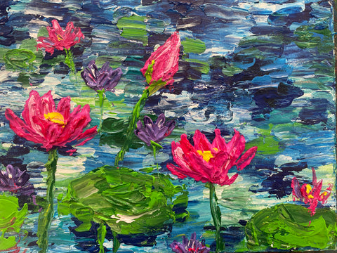 Adults Palette Knife painting of Lotus and Lilies 14th of March