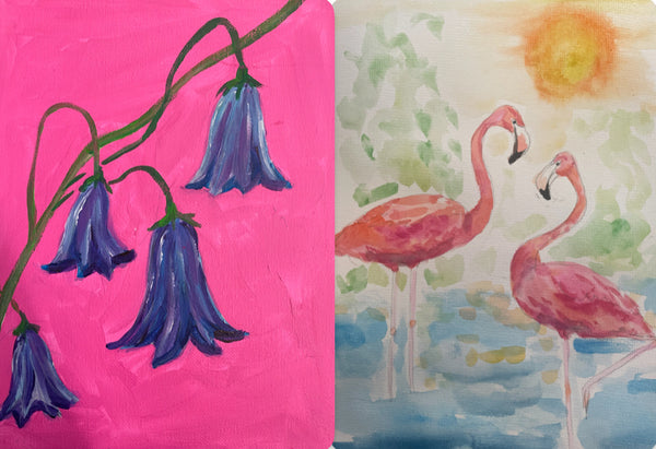 Kids painting Bluebells and Flamingos- Wednesday Afternoon 9th April workshop