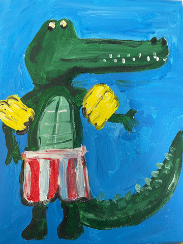 Kids paint a crocodile in human clothing. Saturday Morning -3rd October