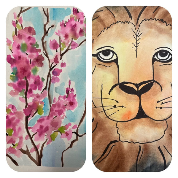 Lions and Cherry Blossom Watercolour painting. Saturday 21st March